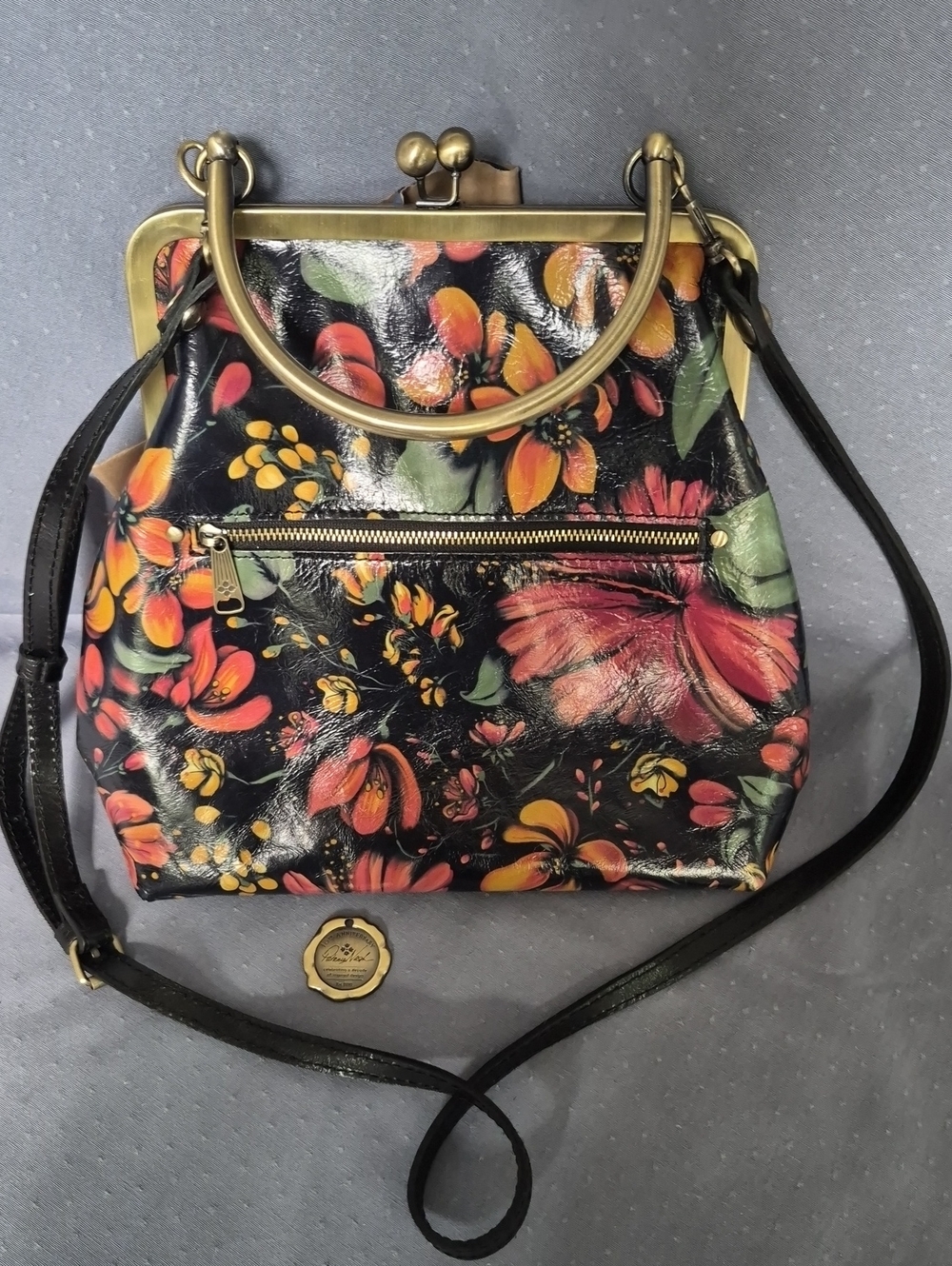 Patricia Nash Novella Frame Kiss Clasp Crossbody Bag Tropical Escape Leather
